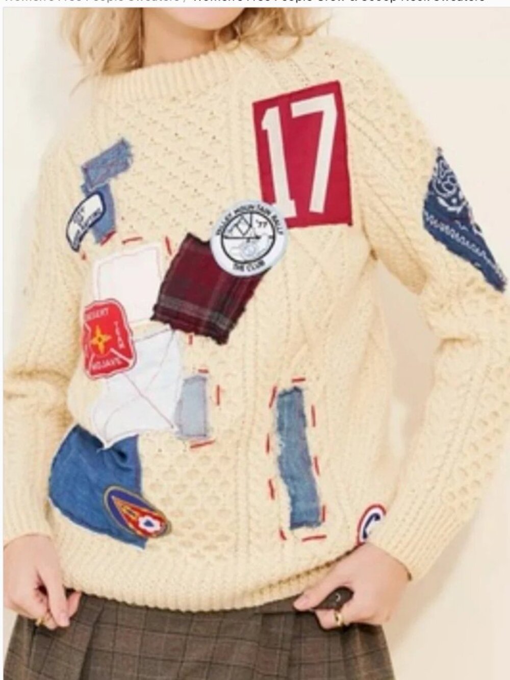 Free People Riley 1880 Patched Cotton Blend Sweater size M